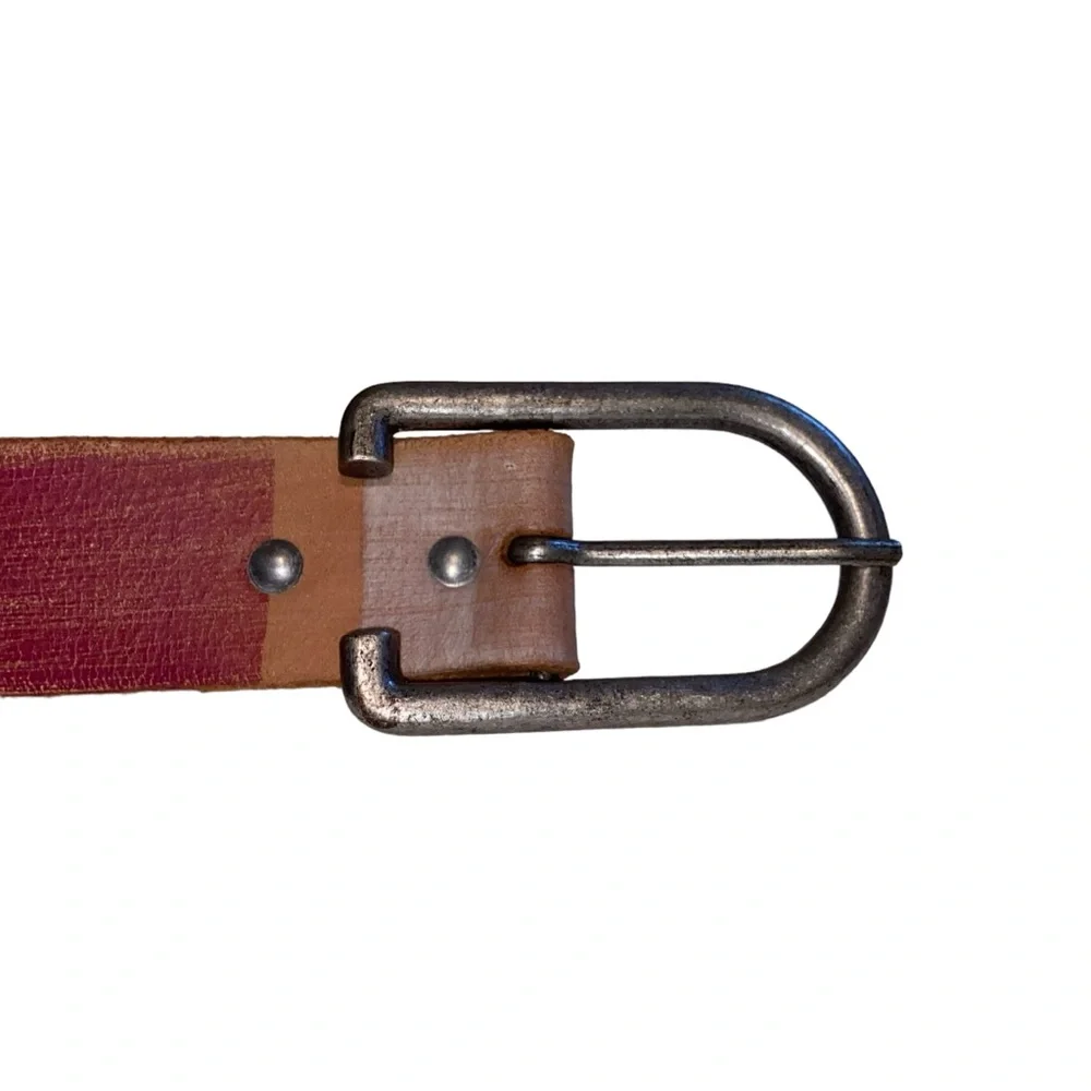 Genuine Leather Belt Made in India Multicolor Striped Silvertone Buckle 34-37”